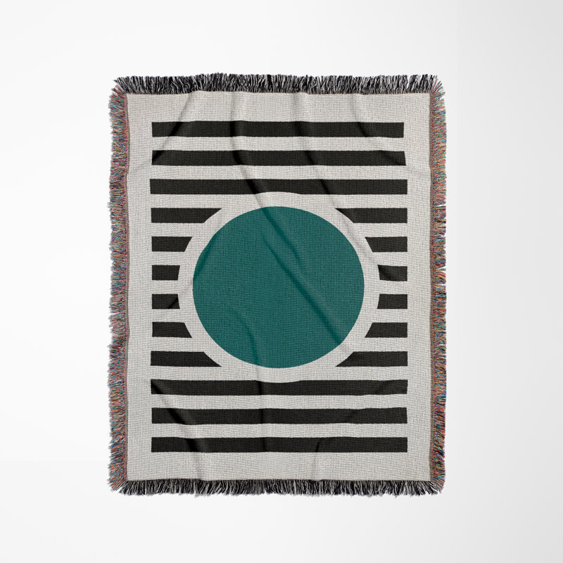 Jeté de lit rond en mélange de coton, Bleu sarcelle / noir / blanc cassé, L 80 po x l 60 po