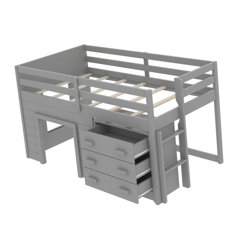 Gerick Twin Loft Bed With Drawer, Gray