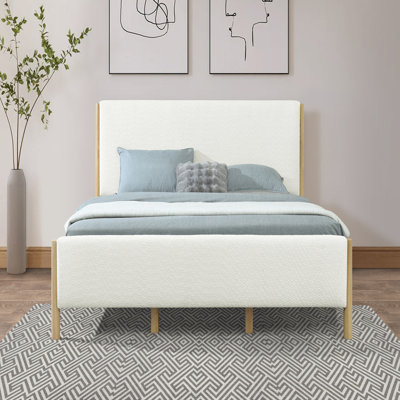 Lit rembourré Modern Boucle avec pieds en bois d'hévéa, tissu de qualité supérieure et bois durable pour un confort élégant