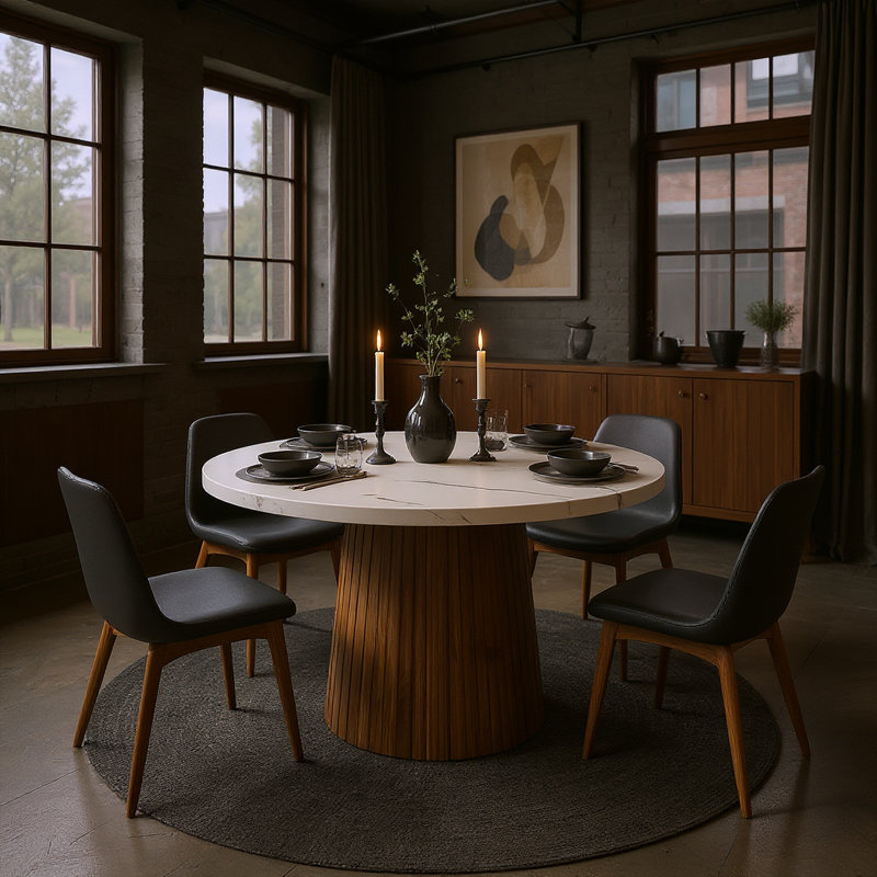 Mid-century Modern Style 38.5" Round Dining Table For 4, Kitchen Dining Room Circle Dinner Table, Space Saving Wood Kitchen & Dining Furniture