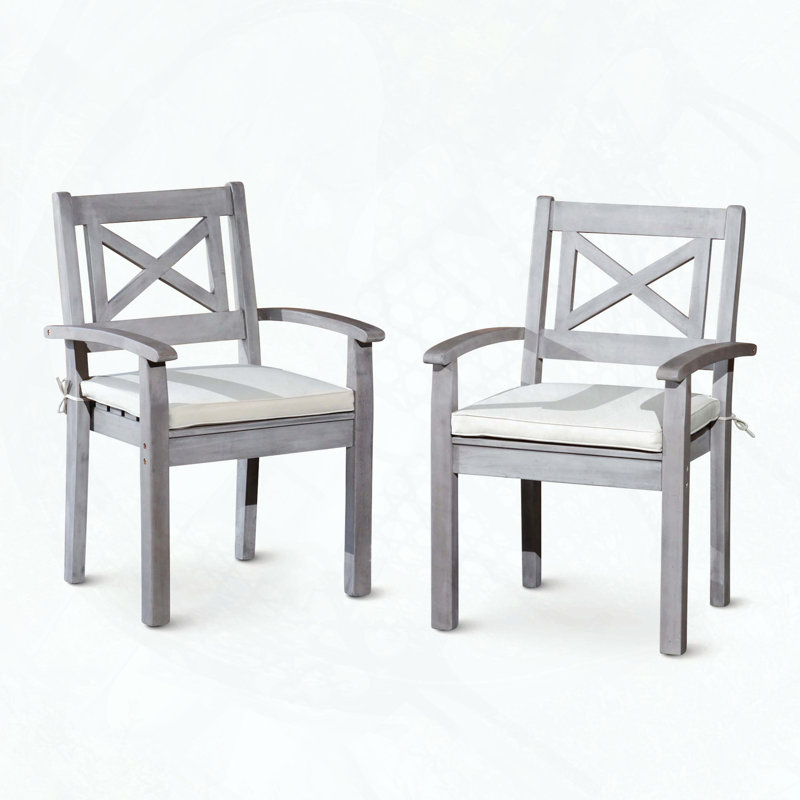 Chaises de salle à manger avec coussins en eucalyptus certifiées FSC, ensemble de 2