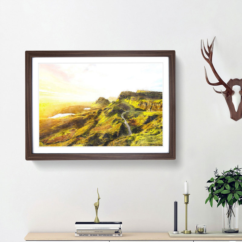 Road Through the Isle of Skye in Scotland - Framed Print, 24cm H x 33cm W x 2cm D, Walnut Framed
