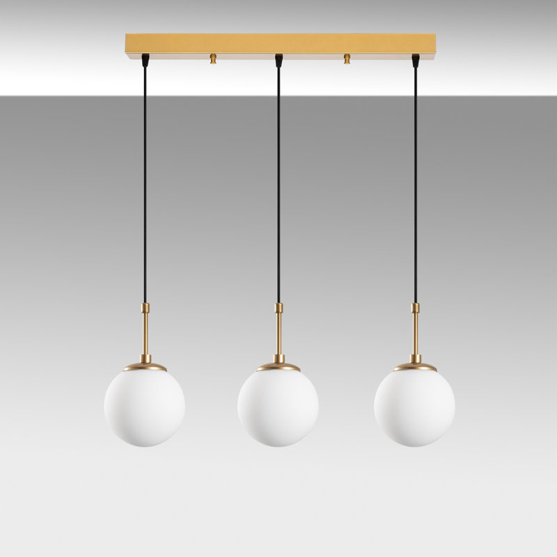 Elegant Gold Chandelier, Adjustable Height 15.0 x 40-45.3 inches | Metal Body, 3 x E14 Max 40W Sockets | Perfect for Dining Room & Living Space, Stylish & Contemporary Design | Base Plate: 22.8 x 2.4 x 1.6 inches