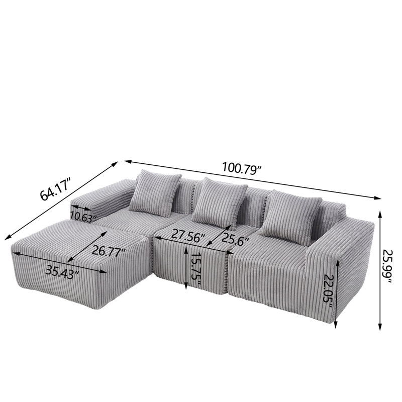 Canapé-lit modulaire 4 pièces pour salon, Polyester gris clair