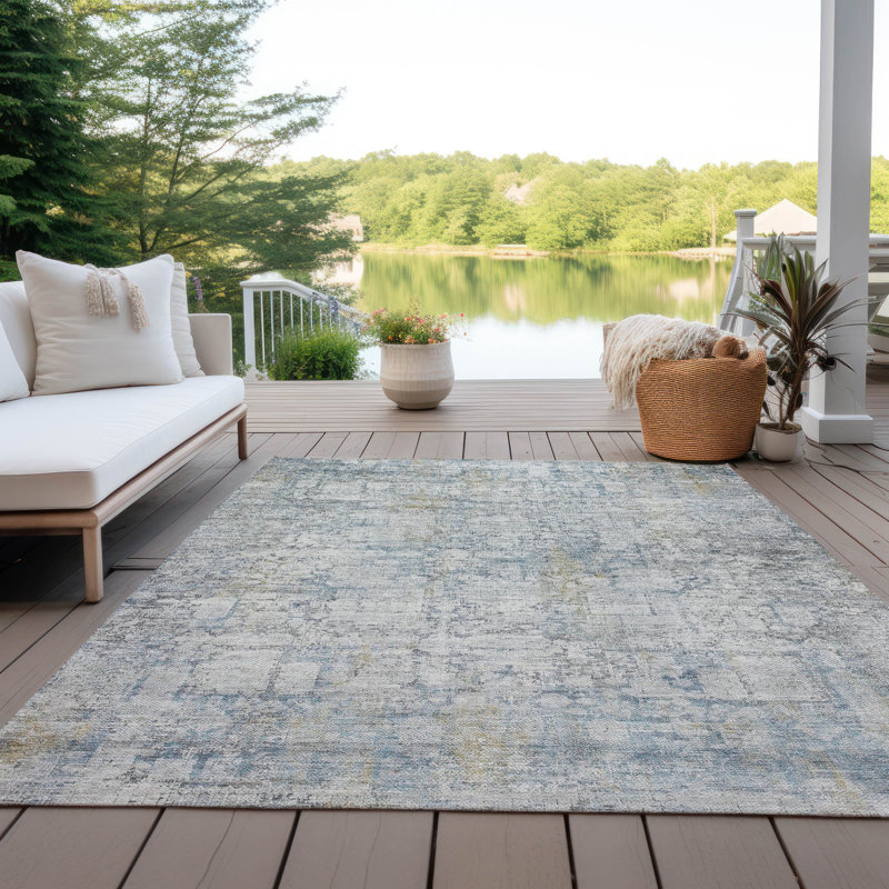 Machine Washable Indoor/Outdoor Xhevrie Linen Rug, Rectangle 8' x 10'
