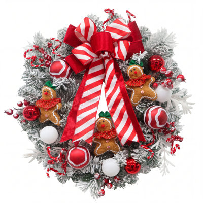 Couronne de Noël en pain d'épices de 61 cm (24 pouces) avec 20 lumières DEL, 8 modes d'éclairage, minuterie et ruban réaliste pour décorer votre porte d'entrée pendant les fêtes.