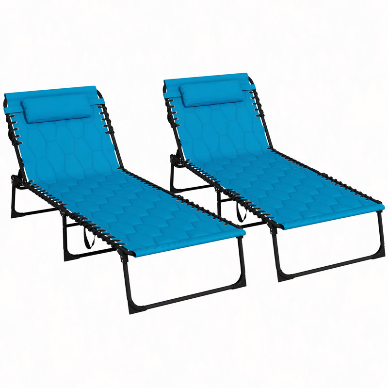 Folding Chaise Lounge Set With 5-Level Reclining Back, Outdoor Lounge Tanning Chair With Padded Seat, Side Pocket & Headrest For Beach, Yard, Patio