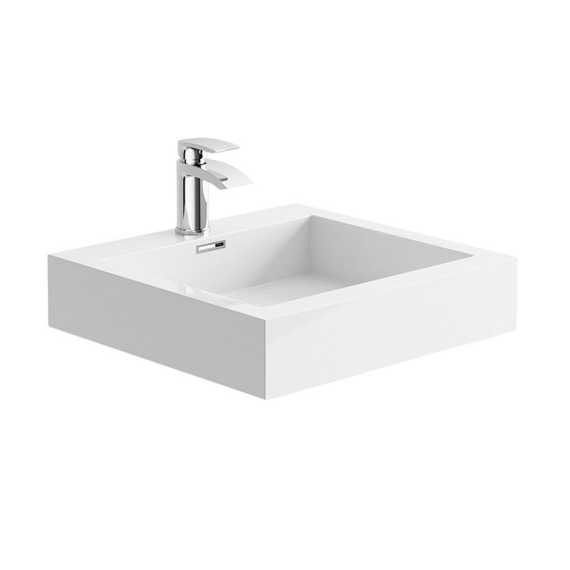 White Stone White Resin Square Sink with Overflow, 11cm H x 75cm W x 47cm D