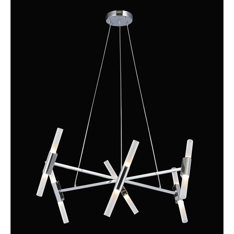 12 - Light Sputnik Modern Linear Chandelier, Chrome