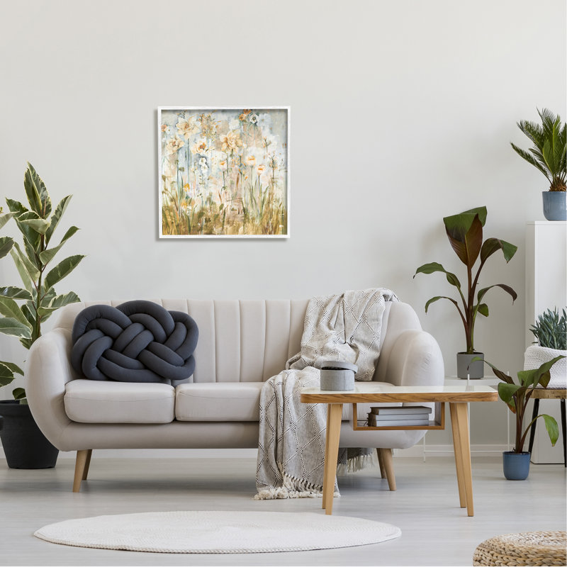 24" x 24" White Framed Abstract Floral Canvas Print