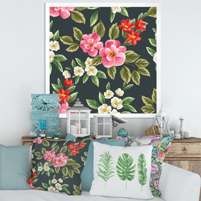 Fleurs rétro roses et rouges II - peinture sur toile