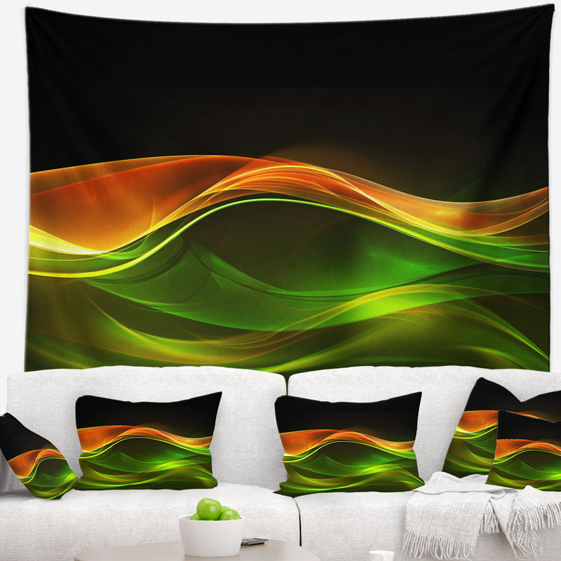 Abstrait vert jaune et tapisserie noire, H 32 po x l 39 po