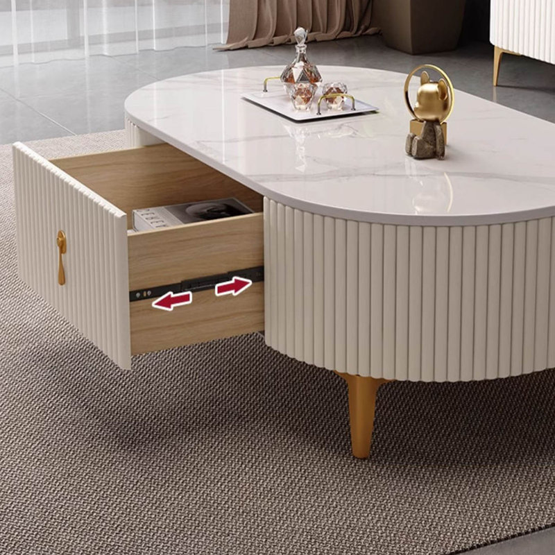 Table basse ovale de style simple et moderne, Blanc, Blanc, H 15 po x L 55,1 po x l 23,6 po
