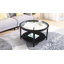 Table basse ronde à double couche en bois massif avec plateau en verre trempé