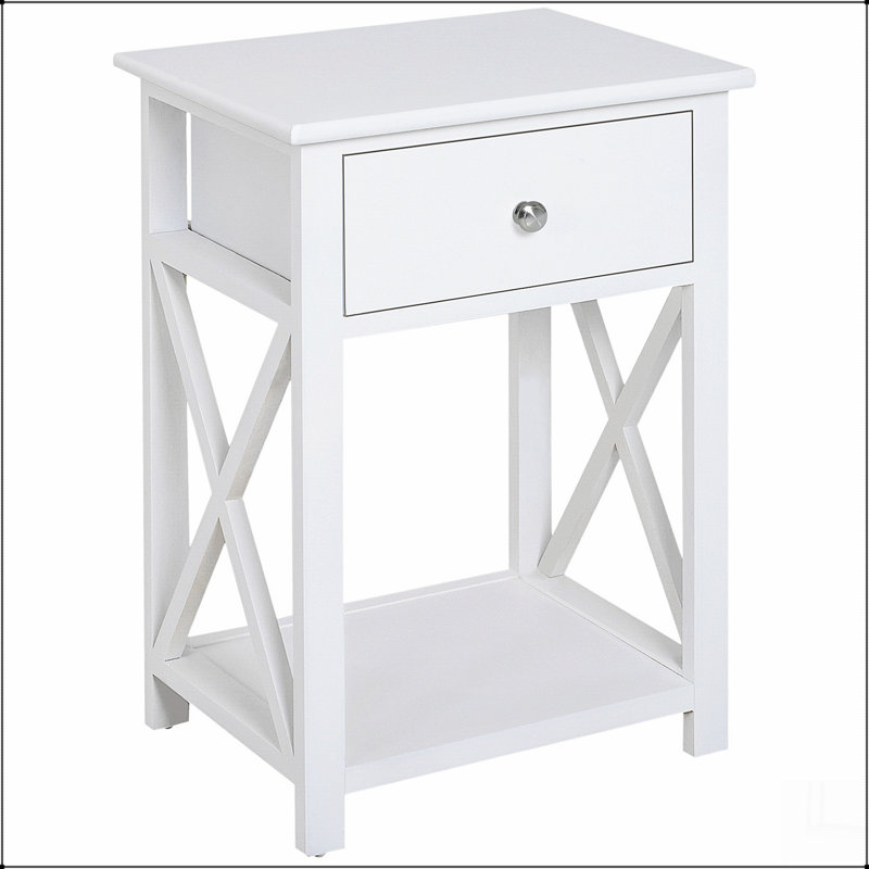 Table d'appoint, table de bout Farmhouse avec tiroir de rangement, tablette ouverte et structure en X, table de chevet