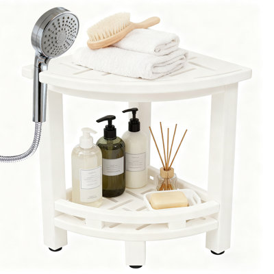 Hdpe Shower Bench For Inside Shower, Poly Corner Shower Stool For Shaving Legs, Heavy Duty 350lbs Shower Seat With Storage Shelf, Waterproof Shower Foot Rest Shower Chair For Bathroom Indoor Outdoor Use