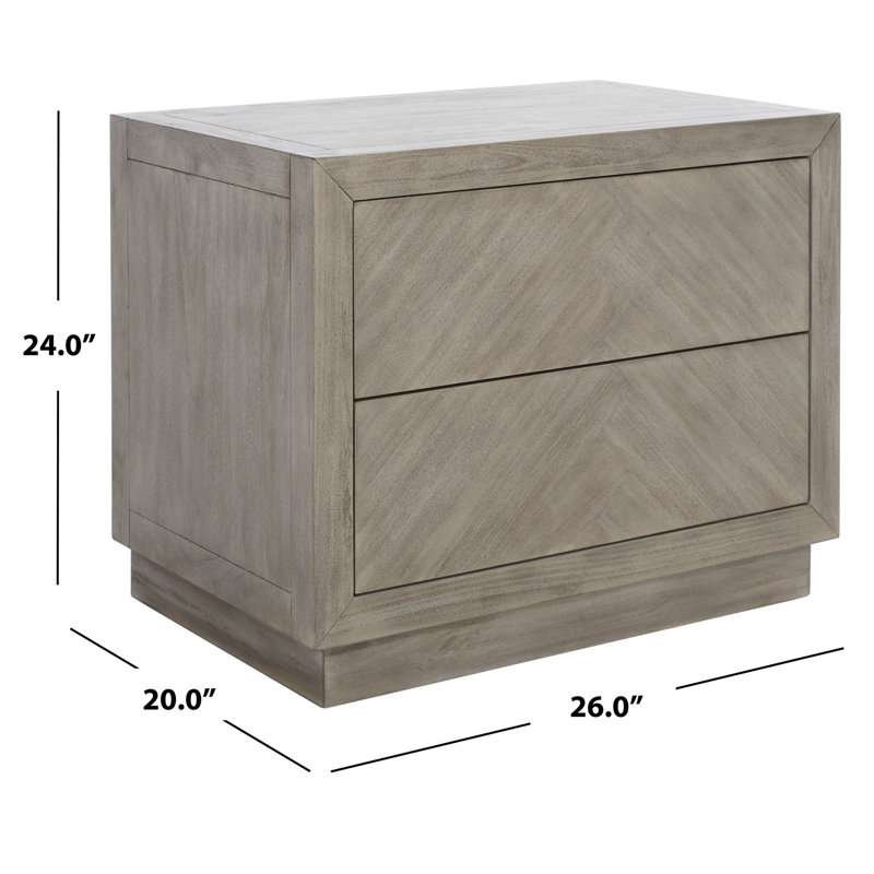 Light Grey Mahogany Wood 2-Drawer Nightstand, 30'' Wide