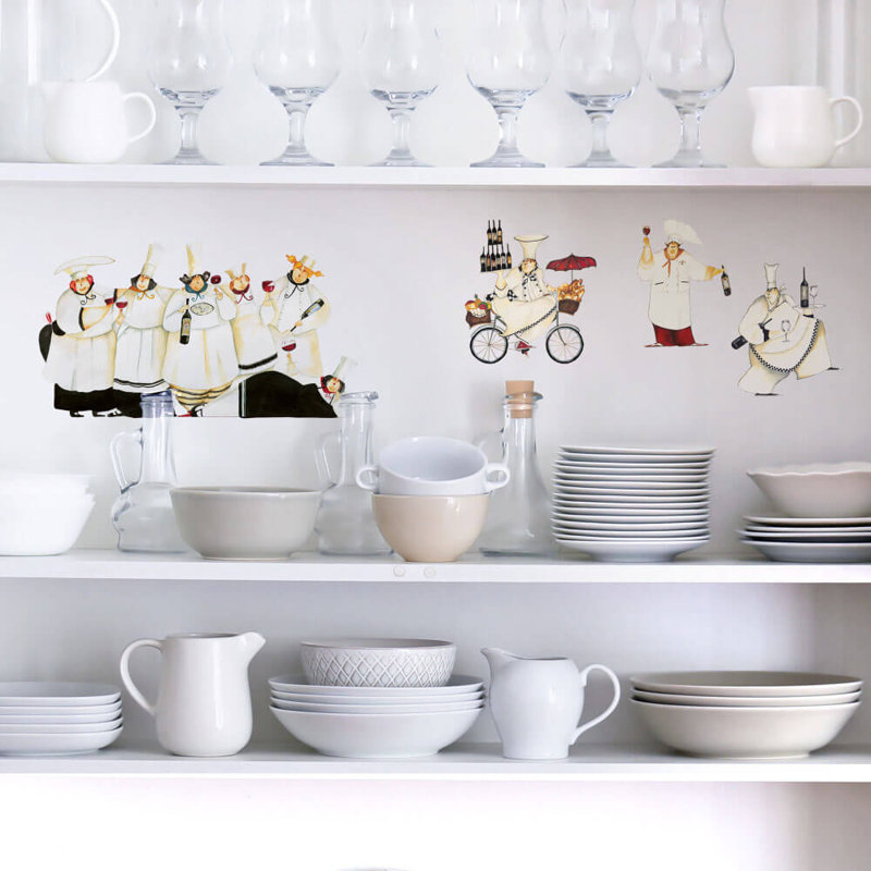 Cheerful Chef Cartoon Vinyl Wall Decals, 17 Pieces