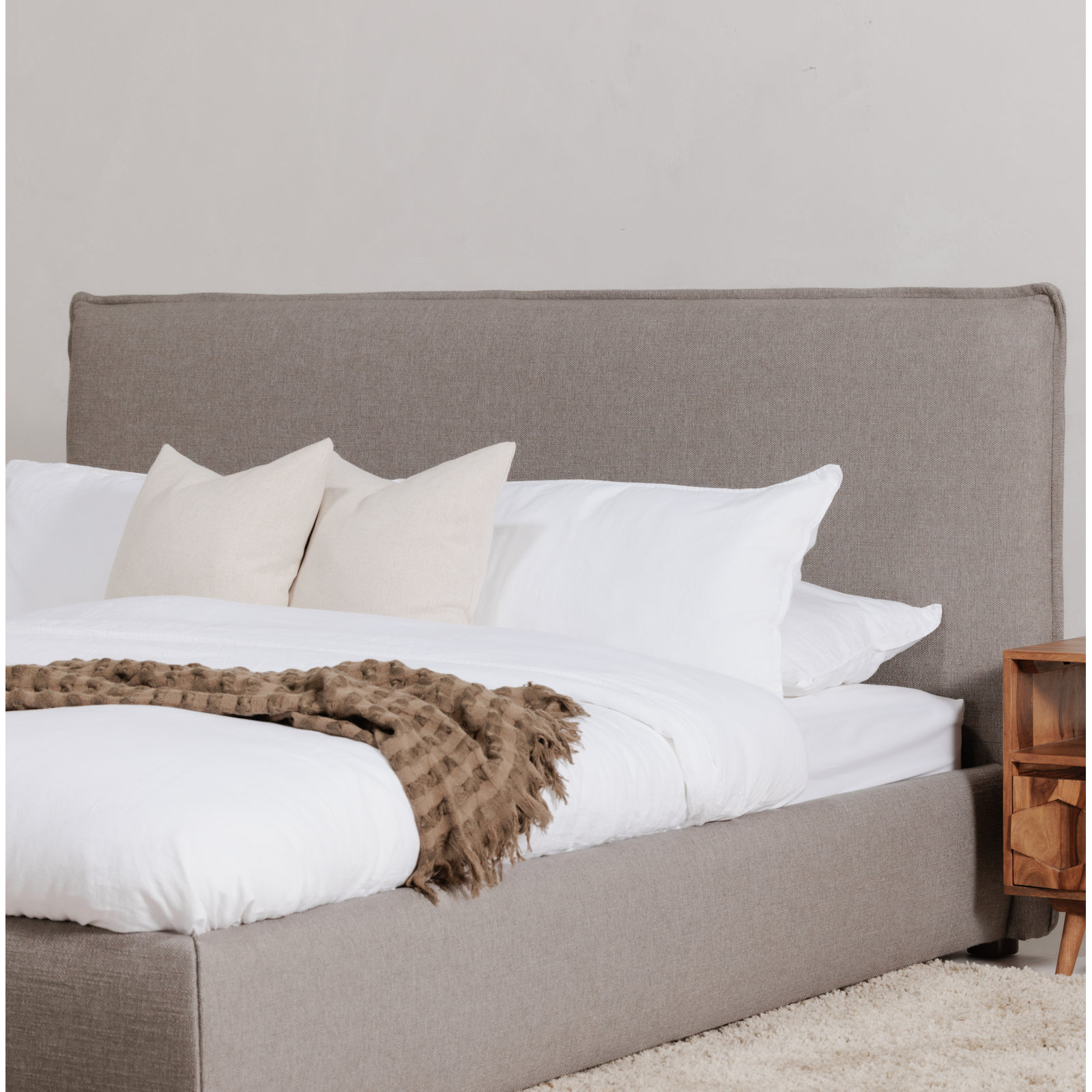 Timothy Upholstered Low Profile Platform Bed, Queen, Gray Basketweave, 45.5