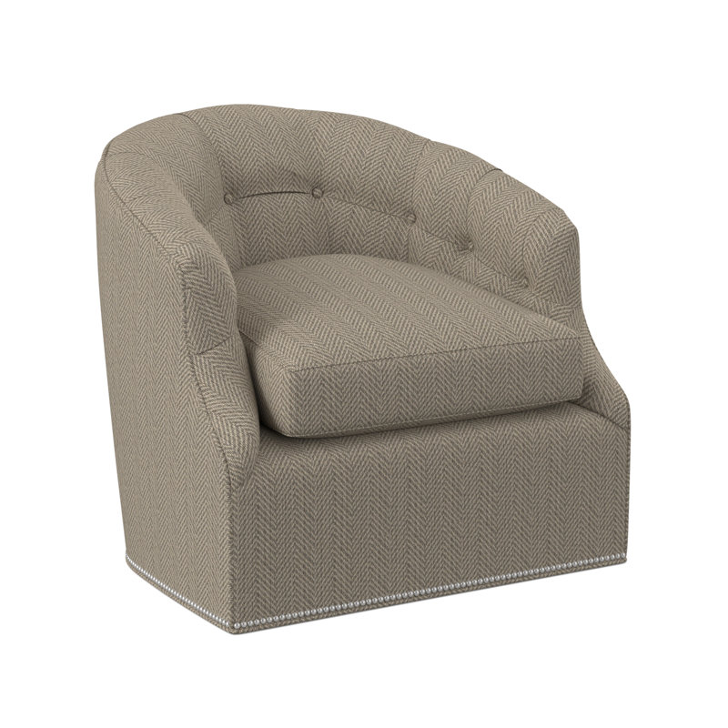 Calvert Swivel Barrel Chair, Polished Nickel Small, Filigree Ivory 100% Polyester