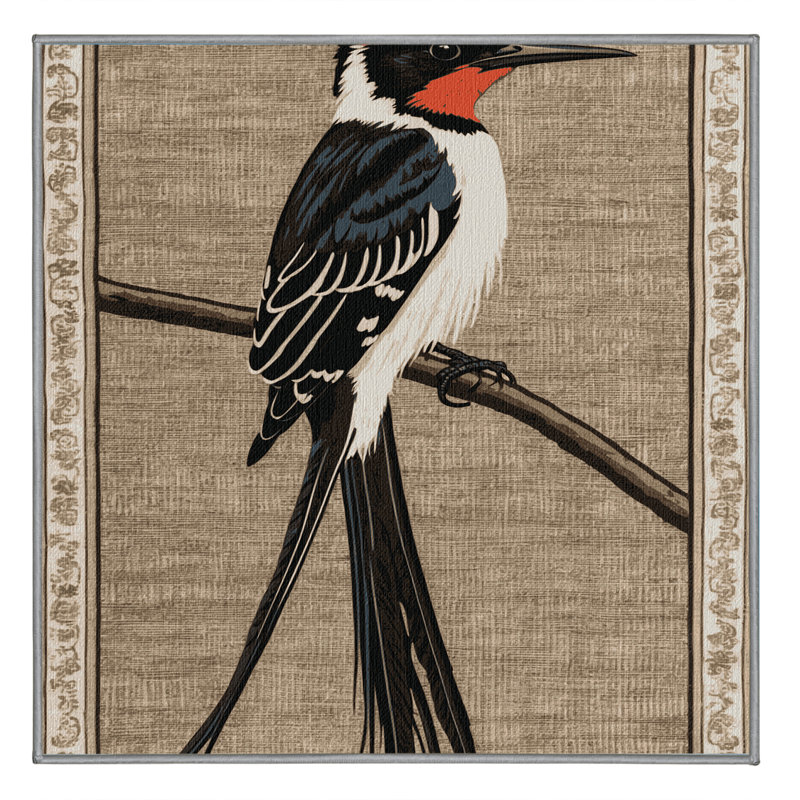 Washable Fork tailed Flycatcher Birds Area Rug, Square 3'