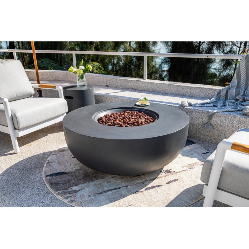 Eclipse 44" Dia x 17" H Round Concrete Outdoor Fire Pit Table, Propane, Dark Gray