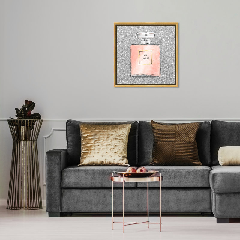 «Paris Glitter Spring, Paris Glitter Perfume», impression sur toile gris moderne pour le bain, Cadre en plastique doré