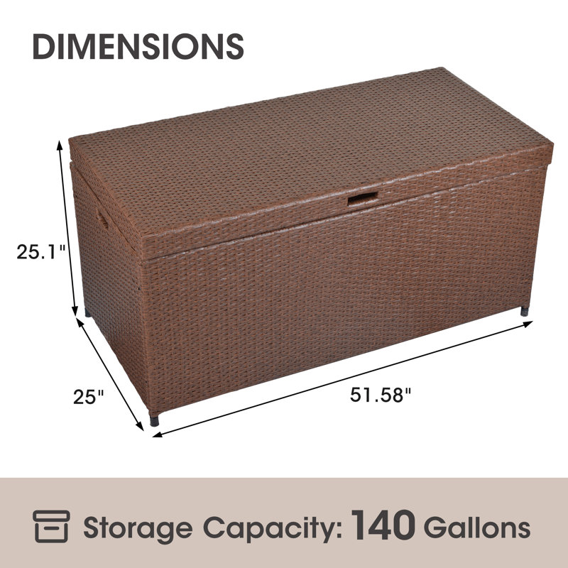 51.58"W 140 Gallon Wicker Water Resistant Deck Box, Brown