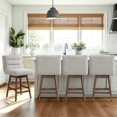 Martinstown Solid Wood Upholstered Counter Height Or Bar Height Swivel Barstool With Fabric Seat - Set Of 4