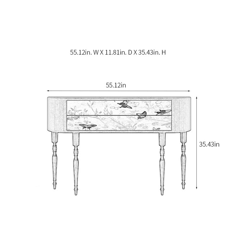 Console rétro élégante avec 2 tiroirs, H 35,43 po x l 55,12 po x P 11,81 po