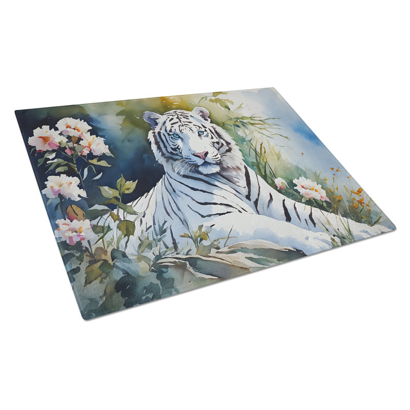 White Tiger Glass Cutting Board Large