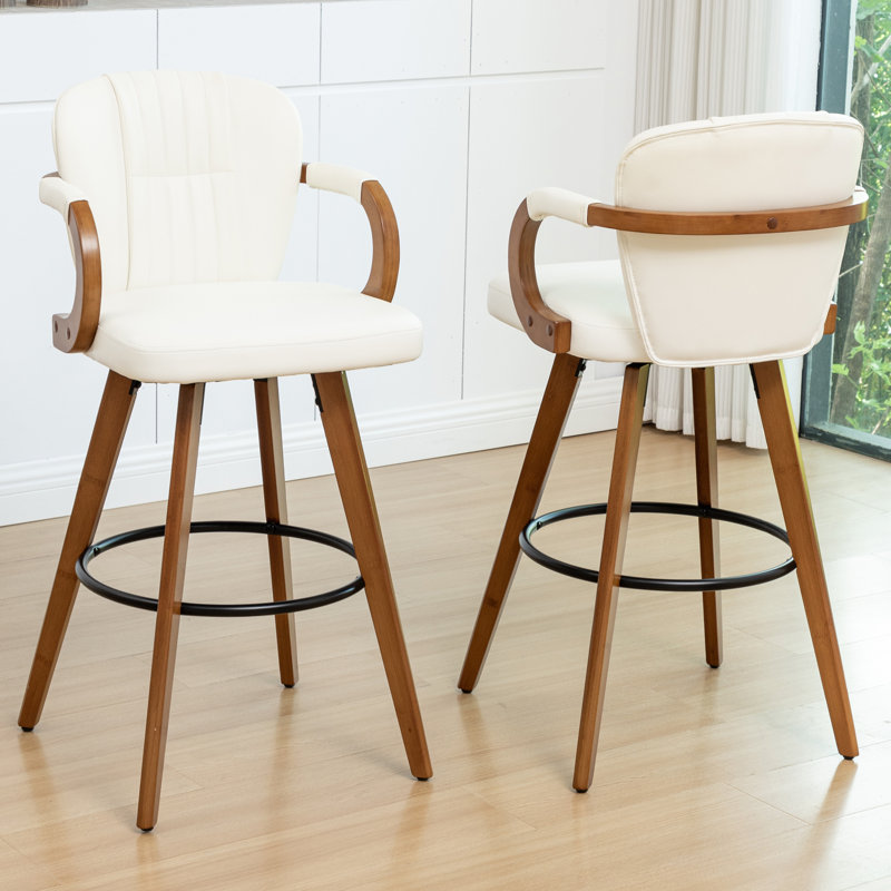 Tabouret de bar moderne pivotant de 26 po en cuir, Blanc, Tabouret de comptoir (siège d'une hauteur de 26 p