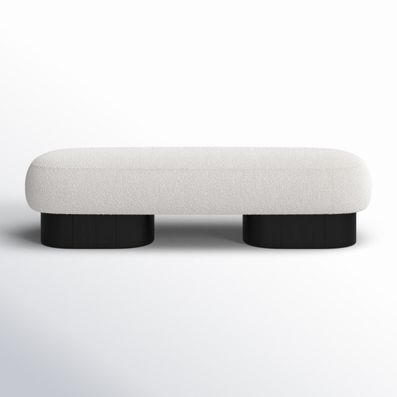 Banc rembourré en tissu Denyer, Noir, Tissu crème bouclé