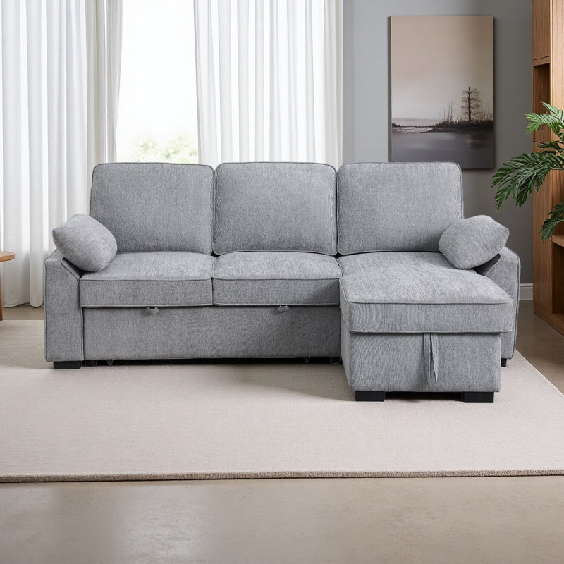 Canapé-lit modulaire réversible en tissu chenille l 91 po Mackenzie, Gris clair
