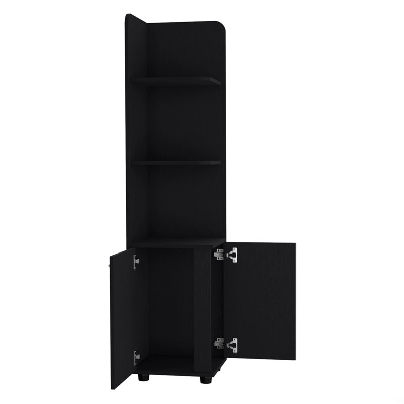 Armoire à linge autoportante, 2 portes, tablettes ouvertes, H 63 po x l 15 po x P 15 po, Noir