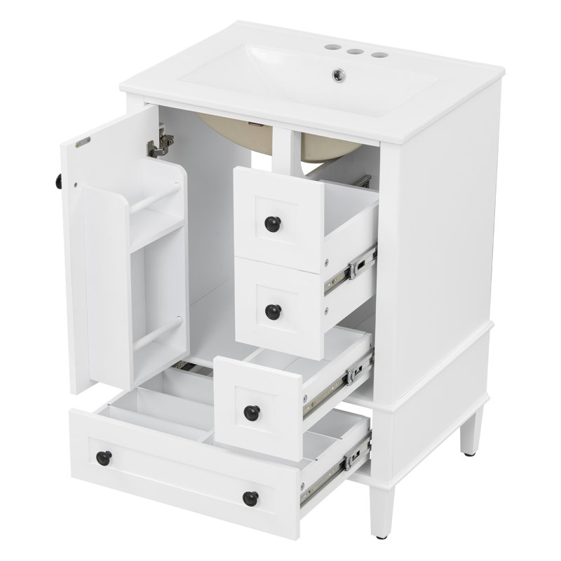 Meuble-lavabo moderne en bois blanc avec lavabo en céramique pour salle de bain compacte