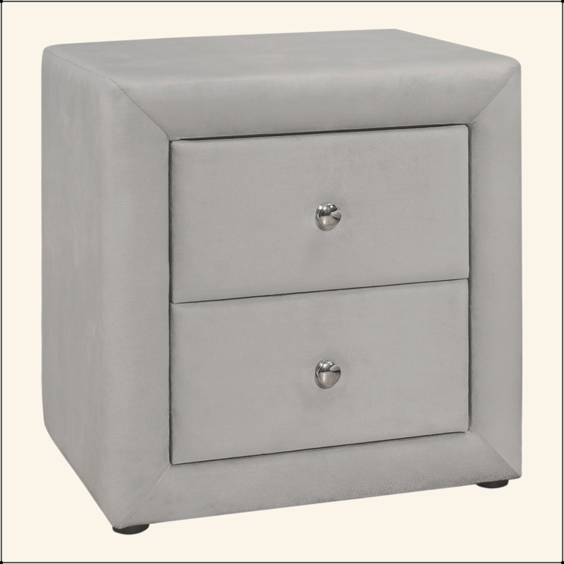 Bedroom Accent, Nightstand, End, Side, Lamp, Bedroom, Upholstered, Pu Leather Look, Light Gray 