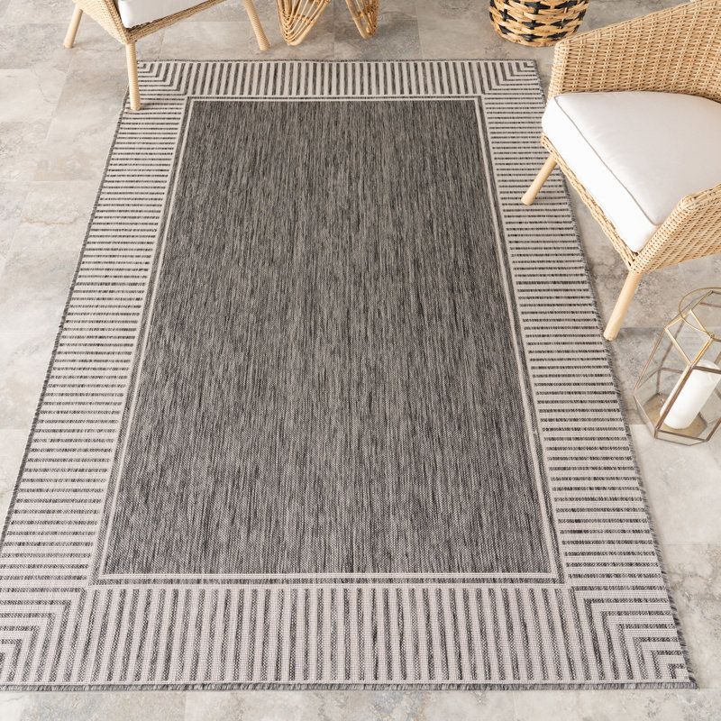 Tapis d'intérieur / extérieur brun clair tissé à la machine Alegre, Gris, Rectangle 8 pi x 10 pi