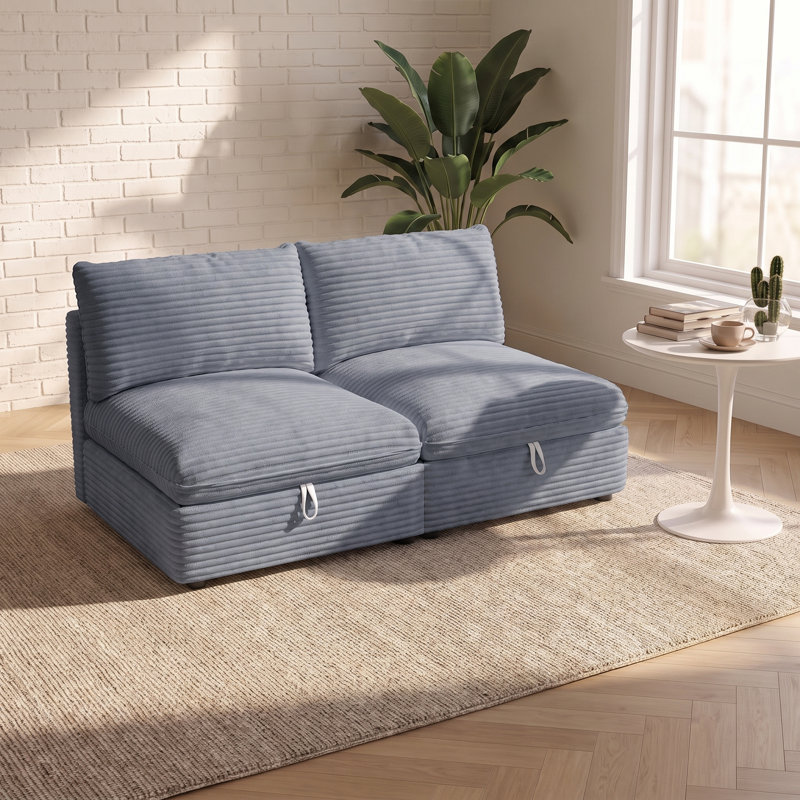 Canapé d'angle modulaire sans accoudoirs avec rangement, élément de canapé convertible en tissu, canapé-lit pour combinaisons modulables flexibles, canapé de salon, ensemble 2 pièces
