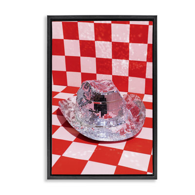 Disco Patterned Cowboy Hat Framed Floater Canvas by LISH Creative