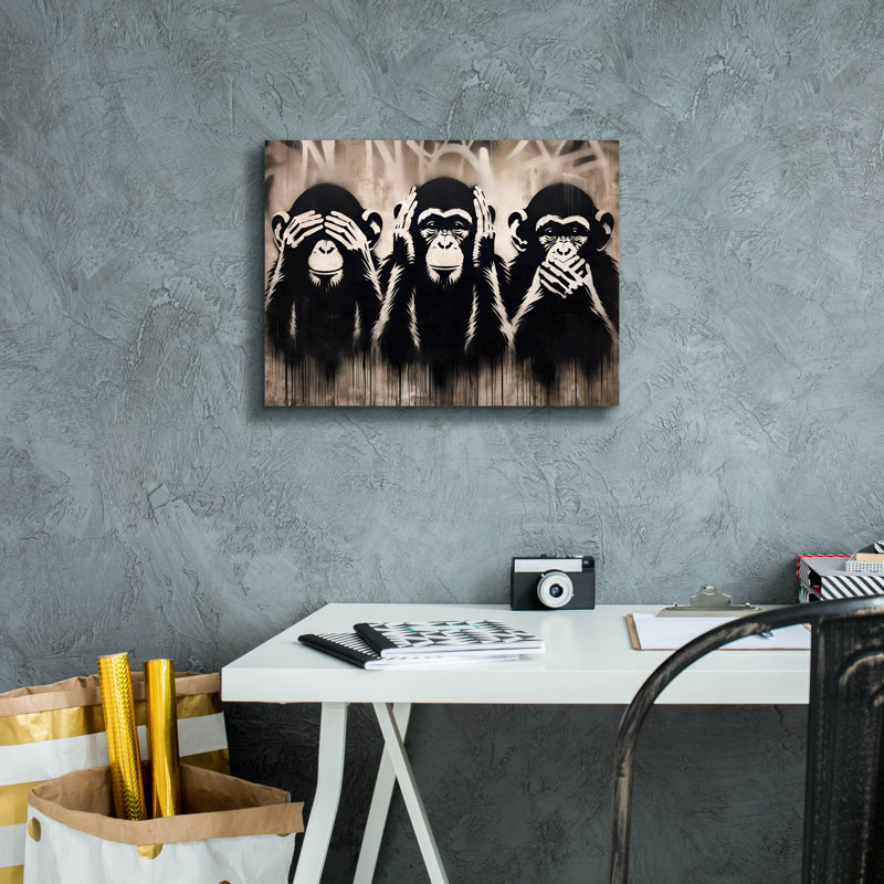 "Epic Graffiti" Three Wize Monkeys "par Andreas Magnusson, art mural sur toile, H 12 po x l 16 po x P 0,75 po