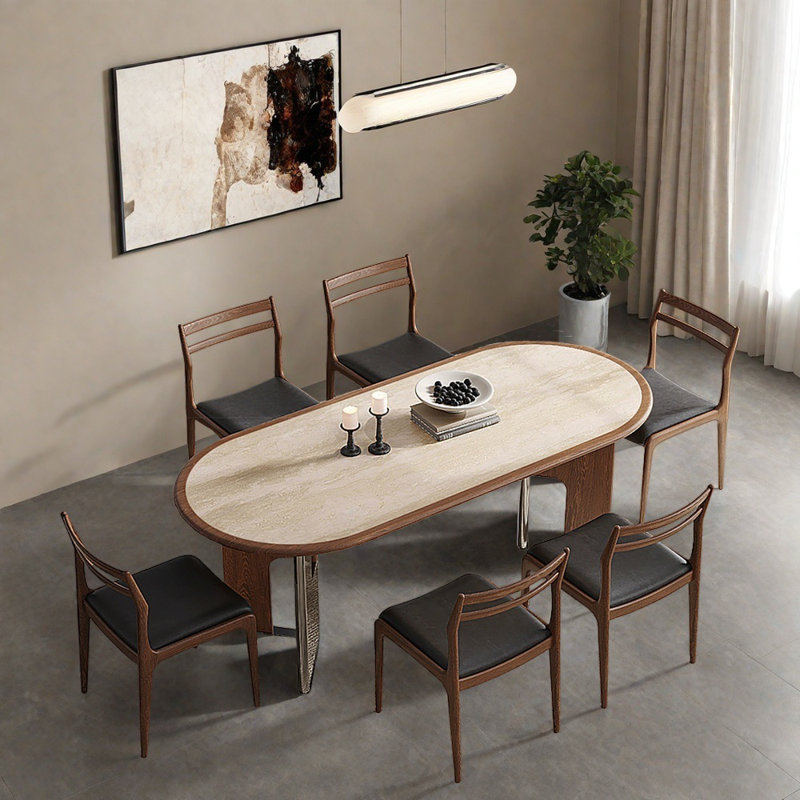 Ensemble de table de salle à manger ovale en bois massif, H 29,52 po x L 62,99 po x l 31,49 po