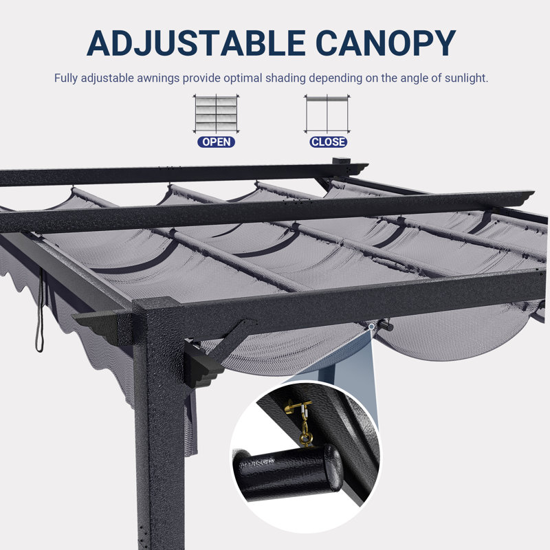 12 ft. W x 10 ft. D Outdoor Aluminum Pergola with Retractable Canopy and Anchoring Stand