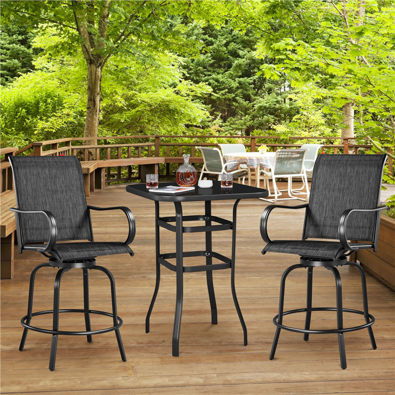 Diez Iron Outdoor 28.5'' Bar Stool, Black, Black
