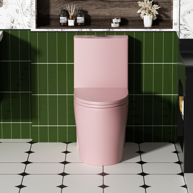 Fan-Shaped One-Piece Toilet, Dual Flush 1.1/1.6 GPF with Comfort Height & Soft-Close Seat, Pink