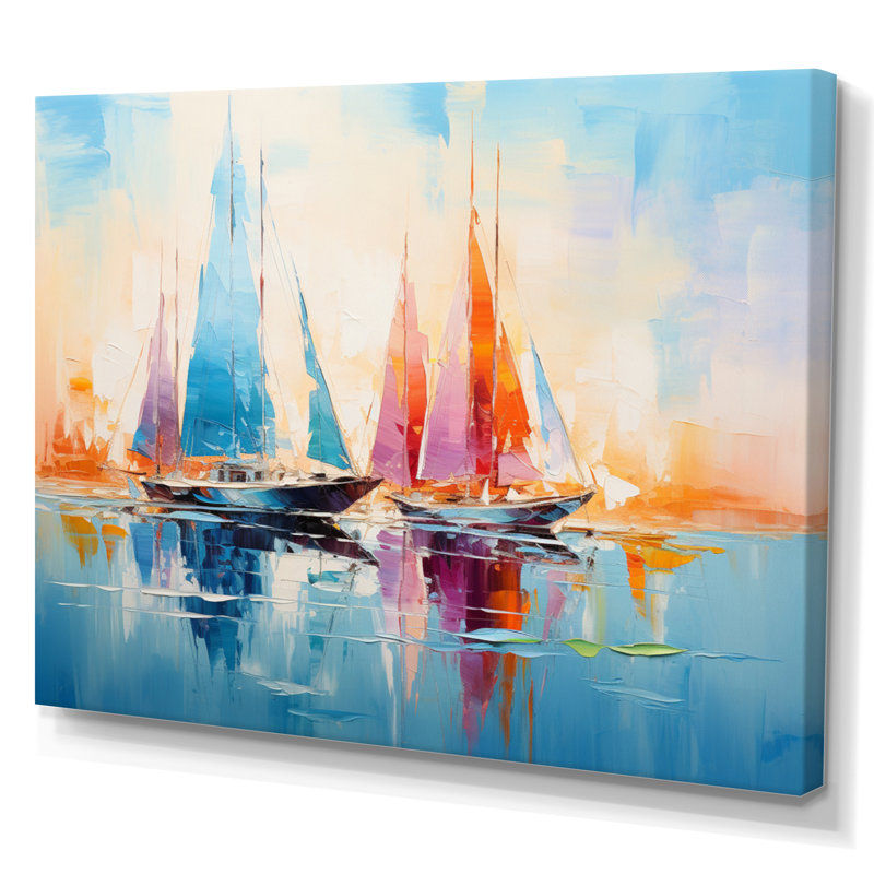 Sailboat Abstract Coastal Symphony I - Sailing Boat Canvas Wall Art, Toile tendue, H 16 po x l 32 po x P 1 po