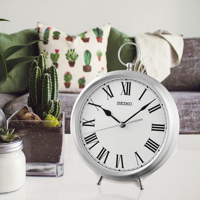 QXG155SLH Traditional Desk Table Clock, Silver-Tone