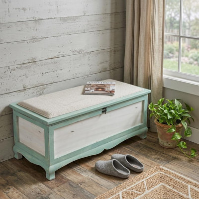 Banc de rangement rectangulaire en bois vert avec siège rembourré Gracie Mills