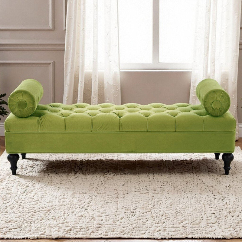 Banc de repose-pieds avec 2 coussins amovibles pour chambre à coucher ou salon, Vert