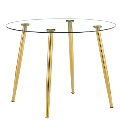 Modern Minimalist 40 - Inch Diameter Dining Table With Electroplated Golden Metal Legs And Transparent Glass, Great For Small Areas Round Clear Tempered Glass Legs, Ideal Family Dinners, Quick Easy